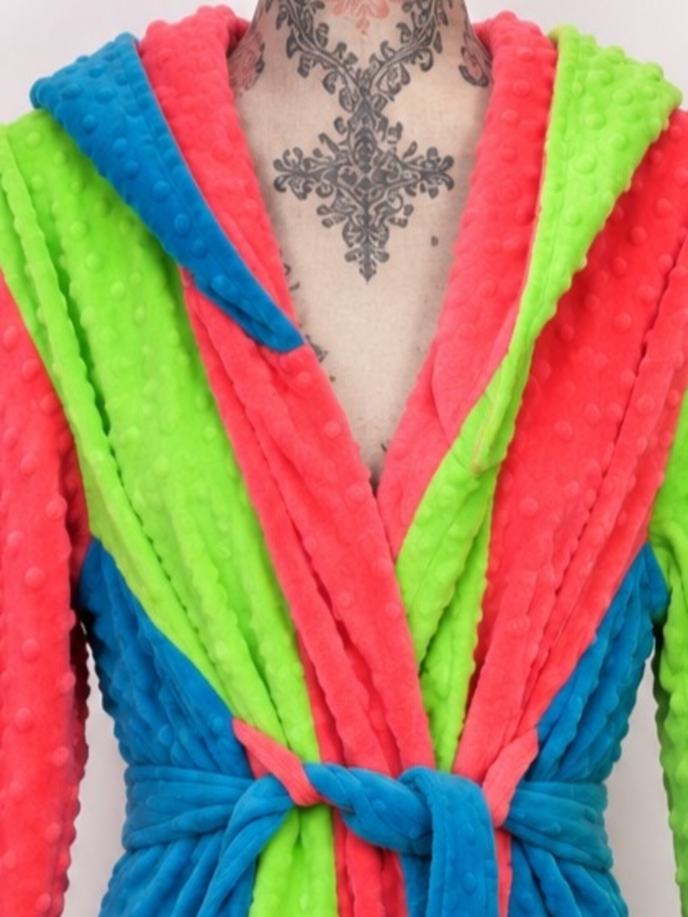 Fat Rat Family Colorblock Minky Dot Hooded Robe - Size Large Hard To Fine - Picture 4 of 12